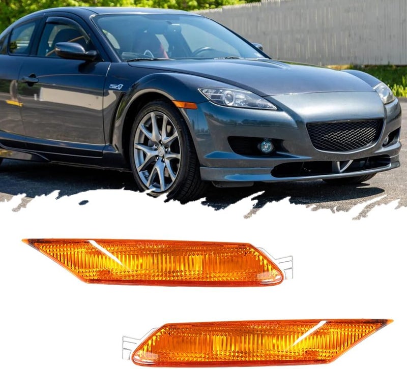 TurningMax For 2004 2005 2006 2007 2008 Mazda RX-8 RX8 Front Bumper Side Marker light Housings Amber Lens F151-51-120E, F151-51-130E - Image 1